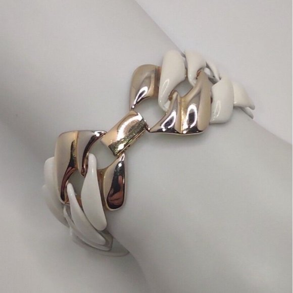 RARE! Vintage Signed Napier 10K Gold Plated & White Enameled Bracelet 7 1/2" - Picture 1 of 8